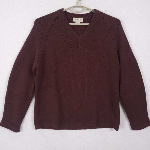 J.Crew Other - J.Crew V-Neck Sweater Mens L Burgundy Cotton Knit Raglan Pullover Classic